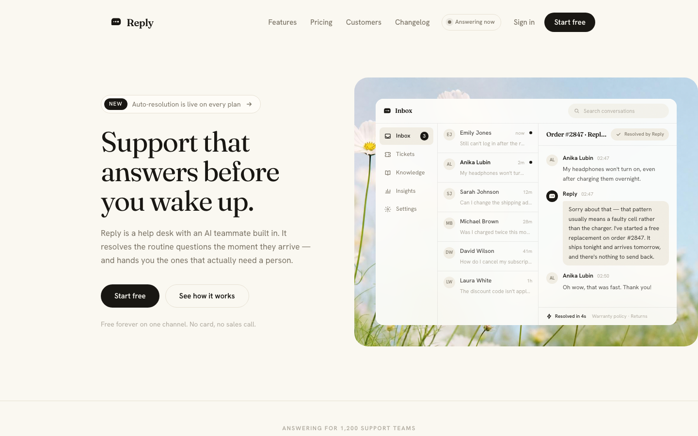 Reply template — live preview